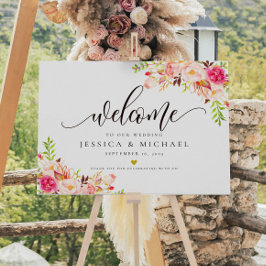 Poster Sinal de Boas-Vindas Rustic Floral Wedding
