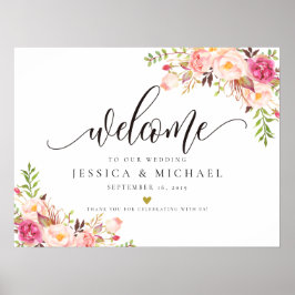 Poster Sinal de Boas-Vindas Rustic Floral Wedding