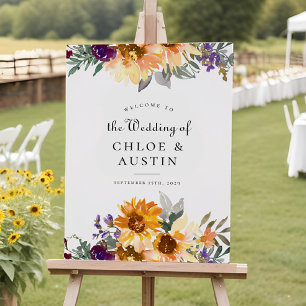 Poster Sinal de Boas-vindas Rustic Wildflower Sunflower