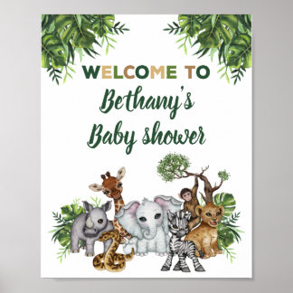 Poster Sinal de Boas-Vindas Safari Animais da Selva para 