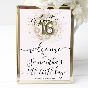 Poster Sinal de Boas-Vindas Sweet 16 em Ouro Rosa