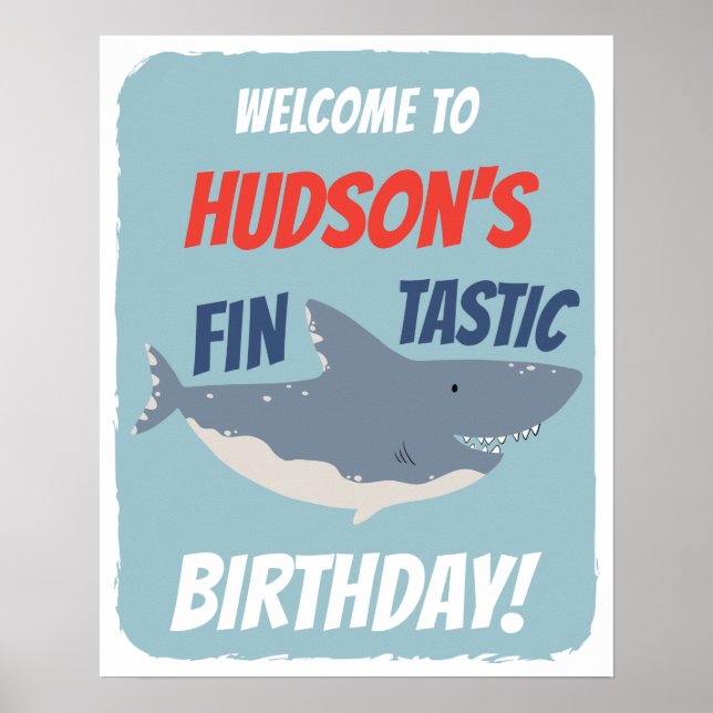 Poster Sinal de Boas-Vindas tema de aniversário Fintastic (Frente)