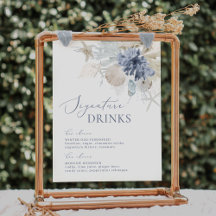 Sinal de Boho Beach Blue Weding Signature Drinks