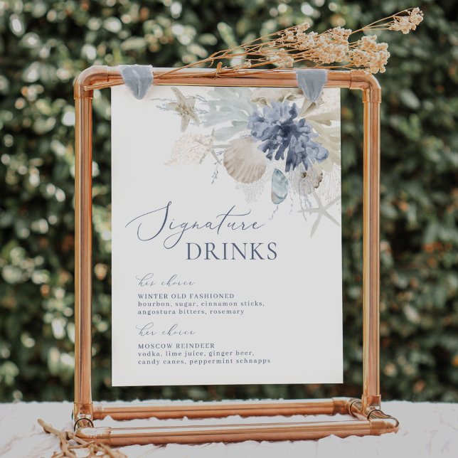 Poster Sinal de Boho Beach Blue Weding Signature Drinks (Criador carregado)