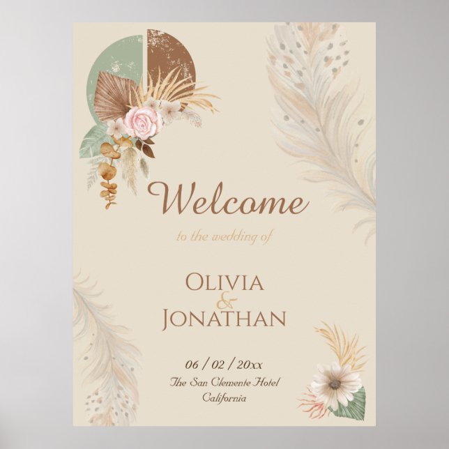 Poster Sinal de Boho Beige de Boho de Pena Clássica (Frente)
