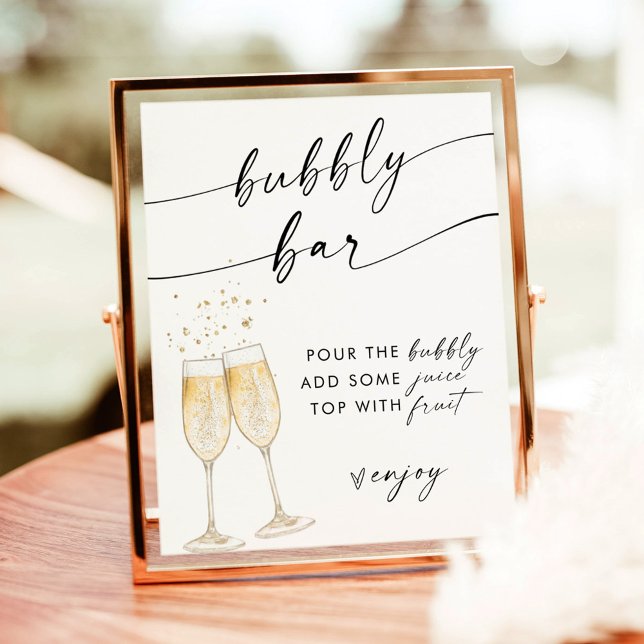 Poster Sinal de Boho Bridal Shower Bubbly Bar | Sinal de  (Criador carregado)