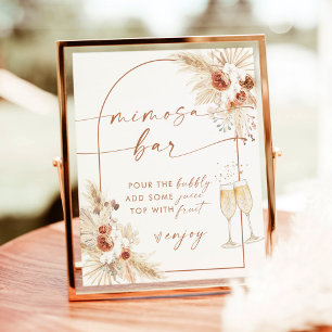 Poster Sinal de Boho Bridal Shower Mimosa Bar   Grama de 
