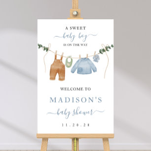 Poster Sinal de Boho Clothesline Boy Chá de fraldas