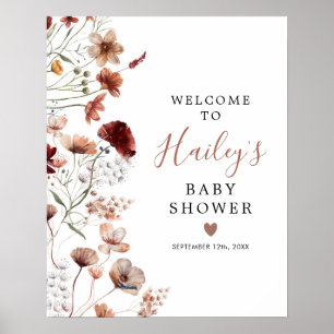 Poster Sinal de Boho Fall Wildflower Chá de fraldas