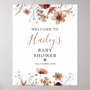 Poster Sinal de Boho Fall Wildflower Chá de fraldas