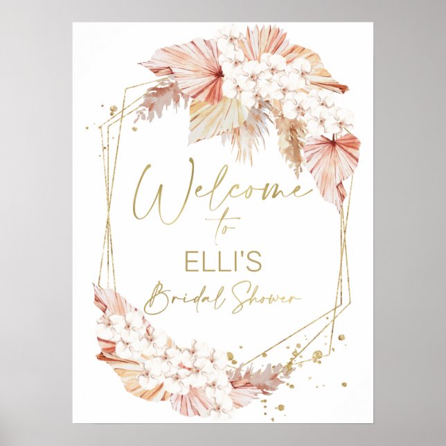 Poster Sinal de Boho Floral Chá de panela (Frente)