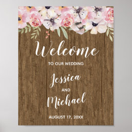 Poster Sinal de Boho Floral de Boho Wood Rustic