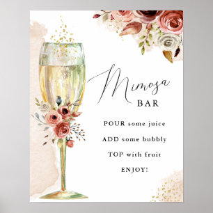Poster Sinal de Boho Flores e Bar de Mimosa de Taça de Ch