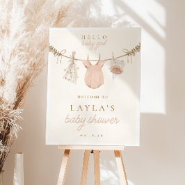 Poster Sinal de Boho Girl Clothesline Chá de fraldas