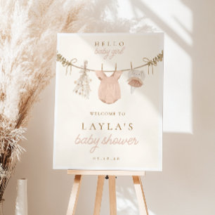 Poster Sinal de Boho Girl Clothesline Chá de fraldas