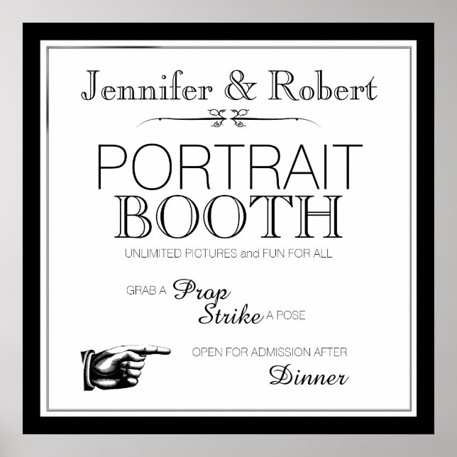 Póster Sinal de Booth de Foto Preto e Branco (Frente)