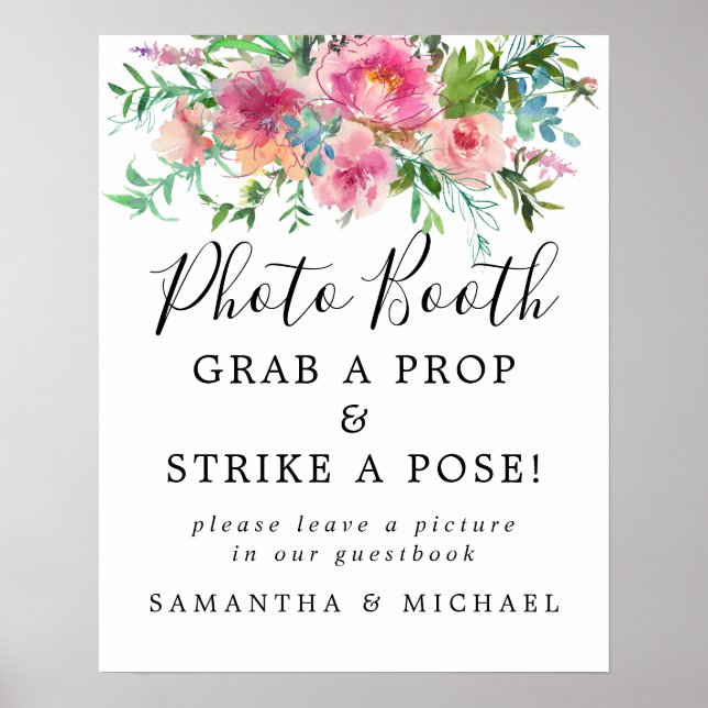 Poster Sinal de Booth Fotográfico de Casamento Floral Ros (Frente)