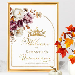 Poster Sinal de Bourgundy Floral Fall Quinceanera