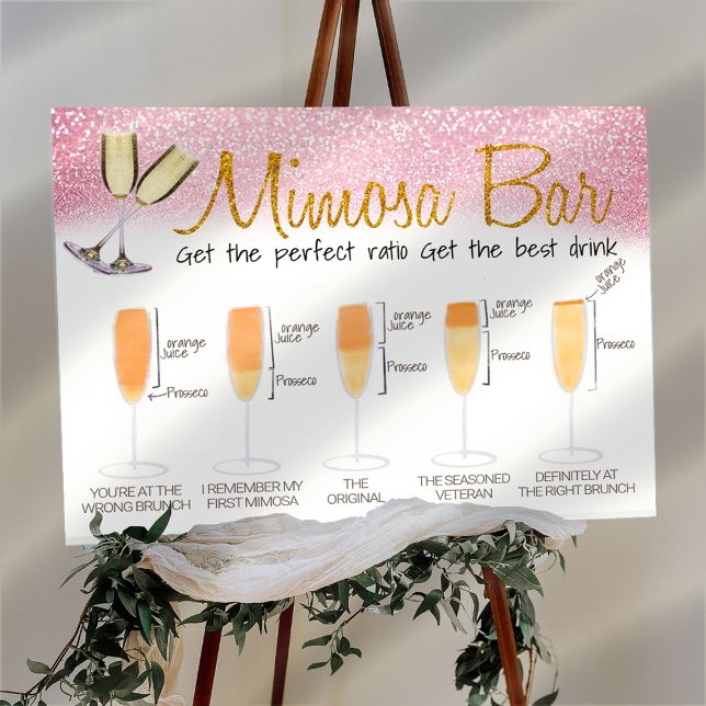 Poster Sinal de Brunch Nupcial de Bar Mimosa Decorado Ros (Criador carregado)