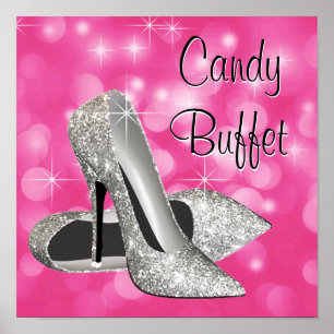 Póster Sinal de Buffet de Doces de Sapato de Salto Alto P