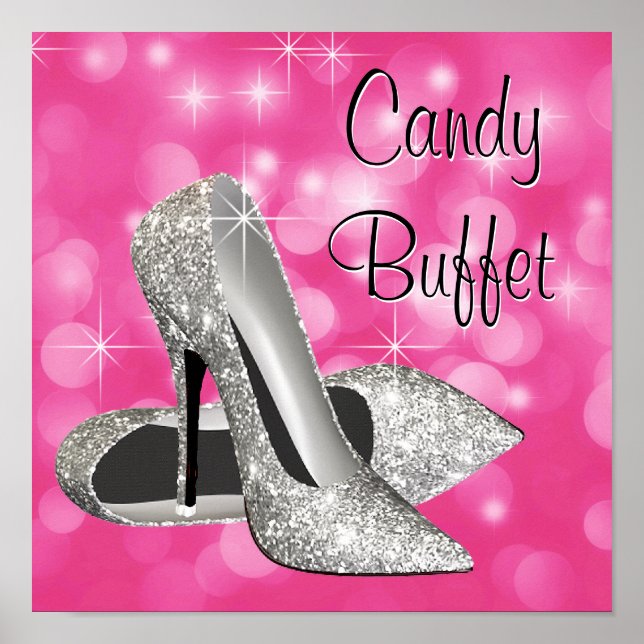 Póster Sinal de Buffet de Doces Sapato de Salto Alto Prat (Frente)