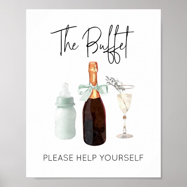 Poster Sinal de Buffet para Chá de fraldas Green Sip & Co (Frente)