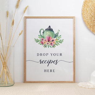 Poster Sinal de Buquê de Chá em Aquarela Deixe suas Recei