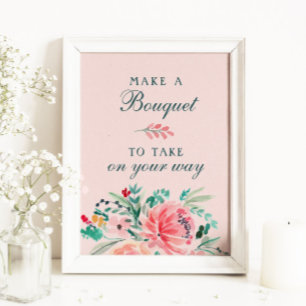 Poster Sinal de Buquê Floral Cor Verde Rosa