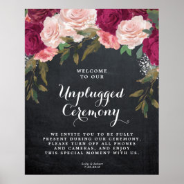 Poster sinal de burgundy floral da cerimônia de casamento