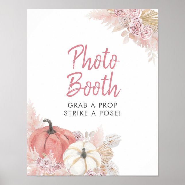 Poster Sinal de Cabine de Fotos Abóbora Rosa Apaixonada d (Frente)