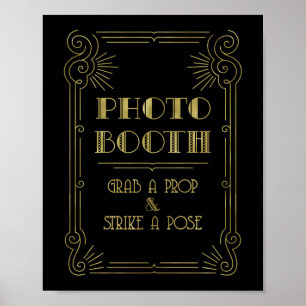 Póster Sinal de Cabine de Fotos Casamento Dourado Preto A