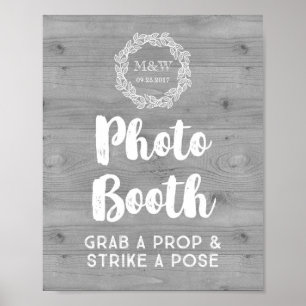 Póster Sinal de Cabine de Fotos de Casamento com Padrão d