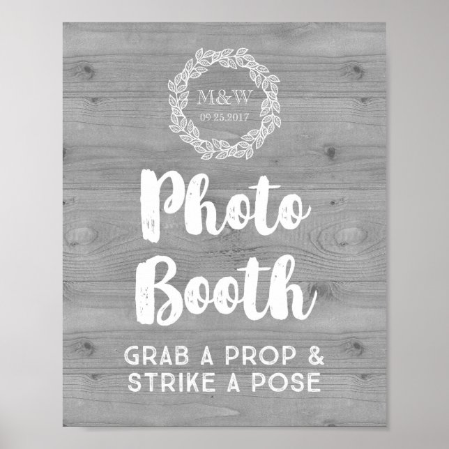 Póster Sinal de Cabine de Fotos de Casamento com Padrão d (Frente)