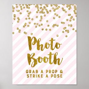 Póster Sinal de Cabine de Fotos de Casamento Listras Rosa