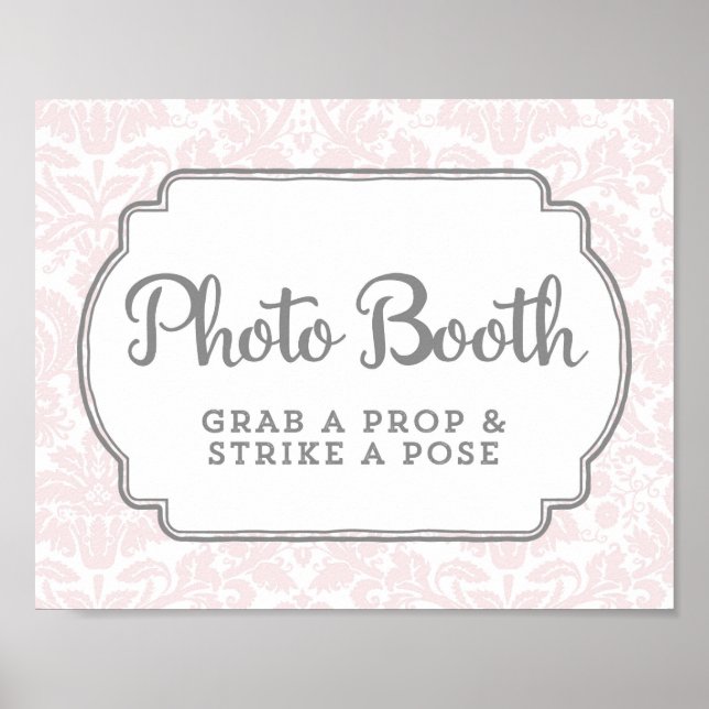 Poster Sinal de Cabine de Fotos de Casamento Rosa Bege Da (Frente)