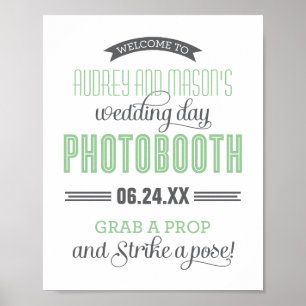 Póster Sinal de Cabine de Fotos de Casamento Verde Menta
