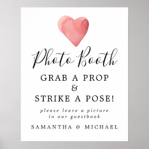 Poster Sinal de Cabine de Fotos de Coração de Aquarela Ve