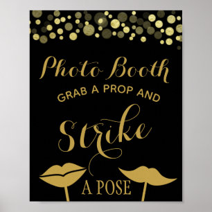 Póster Sinal de cabine de fotos Gold & Black para festa o