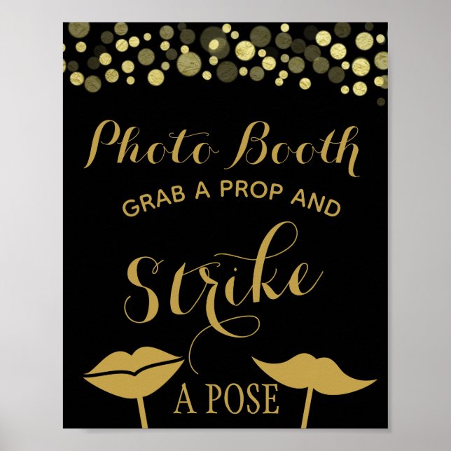 Póster Sinal de cabine de fotos Gold & Black para festa o (Frente)