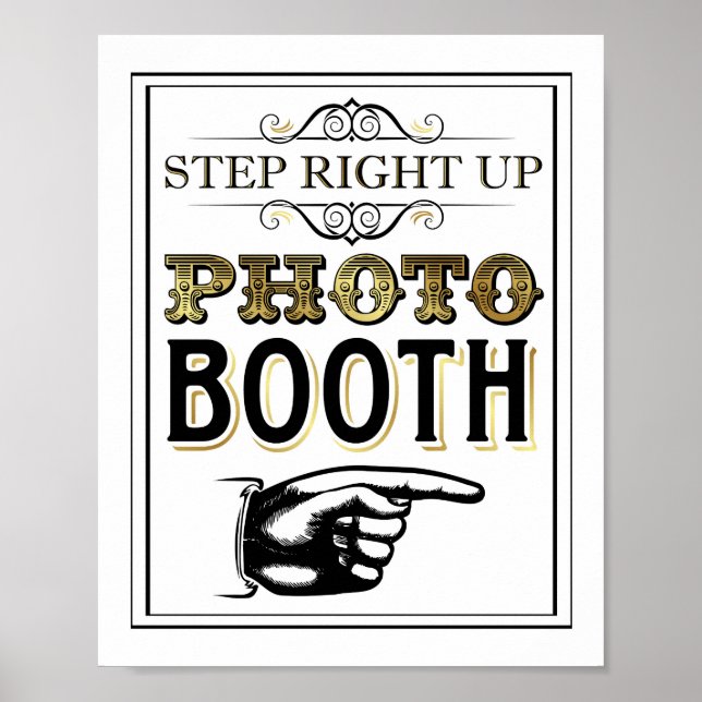 Poster Sinal de cabine de fotos STEP RIGHT UP dourado vin (Frente)