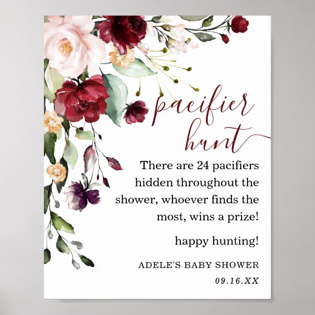 Poster Sinal de Caça Pacificadora com Blush Burgundy Flor (Frente)