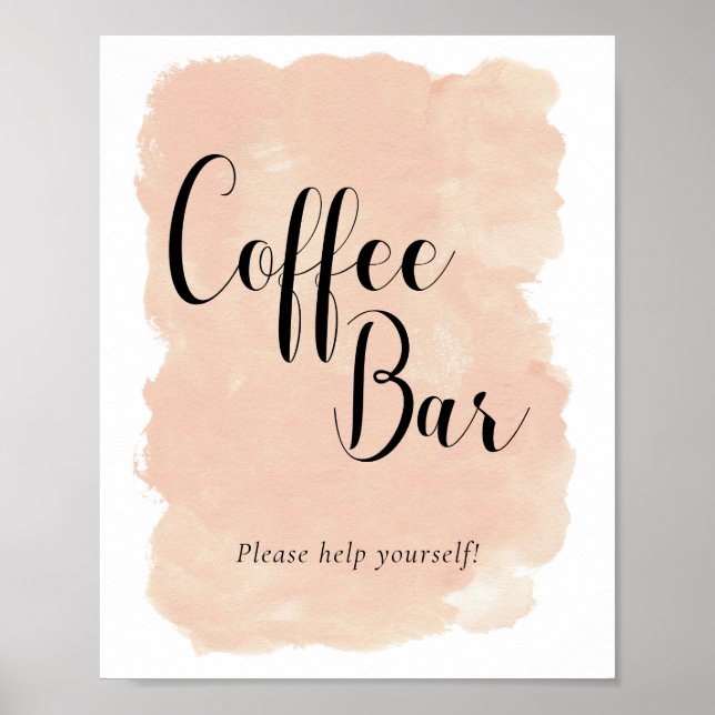 Poster Sinal de Café com Aquarela de Pêssego para Casamen (Frente)