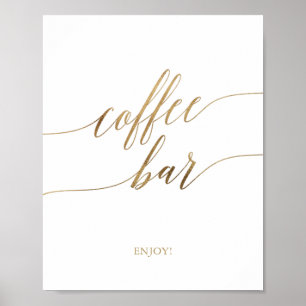 Poster Sinal de Café com Caligrafia em Ouro Elegante