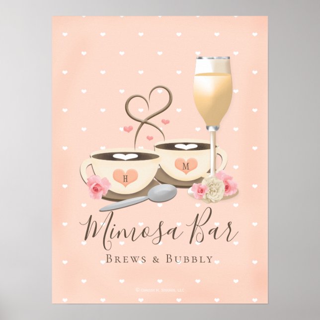 Poster Sinal de Café e Bar de Mimosa Brew and Bubbly (Frente)