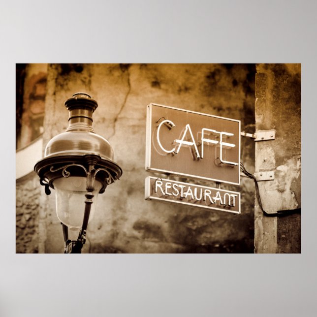 Póster Sinal de café em sépia, Paris, França (Frente)
