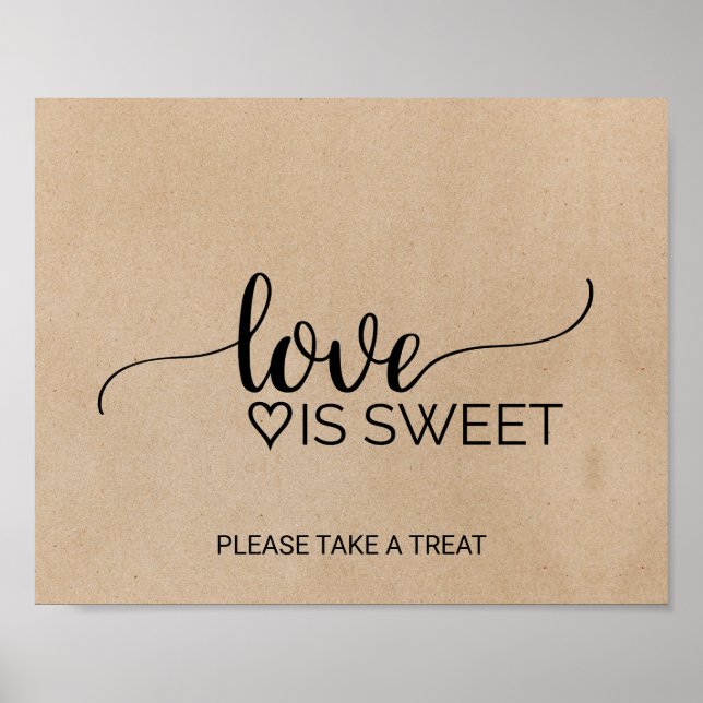 Poster Sinal de Caligrafia Faux Kraft Simples Amor é Doce (Frente)