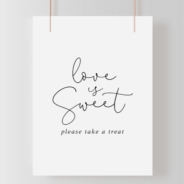 Poster Sinal de Caligrafia Simples e Elegante Amor é Doce (Criador carregado)
