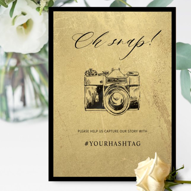 Poster Sinal de câmara preto e Dourado, Oh Snap Hashtag (Criador carregado)