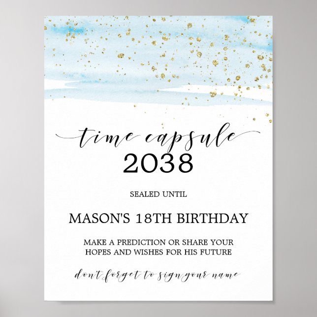 Poster Sinal de Cápsula Azul e Dourado de Horário Sparkle (Frente)