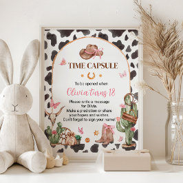 Poster Sinal de Cápsula de Aniversário da Garota Rosa Ros